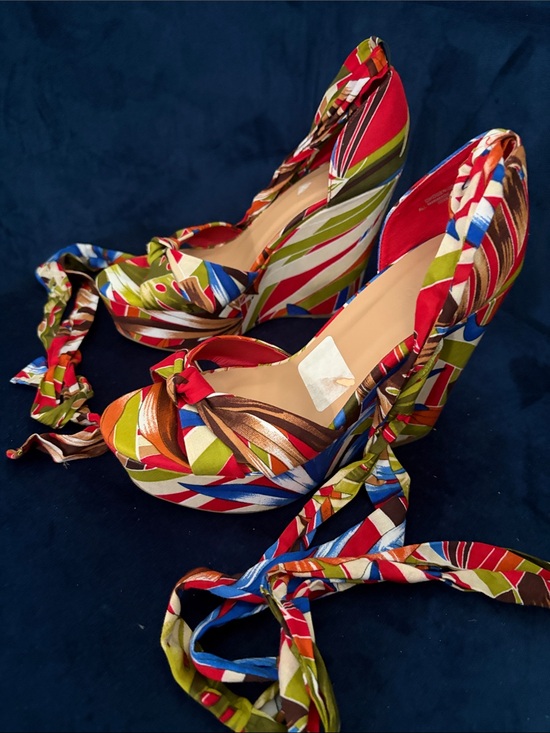 BAMBOO Shoes - BAMBOO Red Multi Strappy Platform Wedge Heels